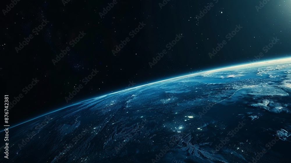 Fototapeta premium Background of earth from space with a blue sky and stars. 