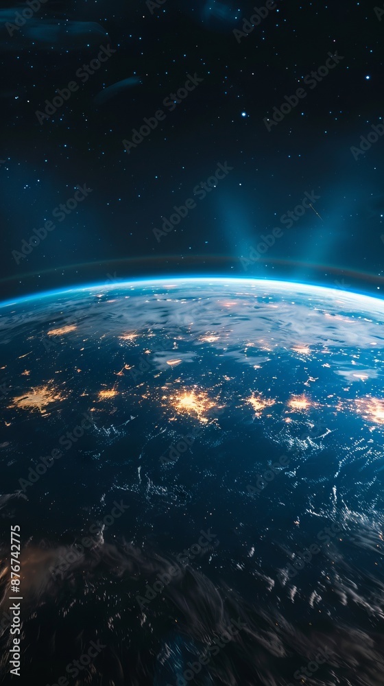 Obraz premium Background of earth from space with a blue sky and stars. 