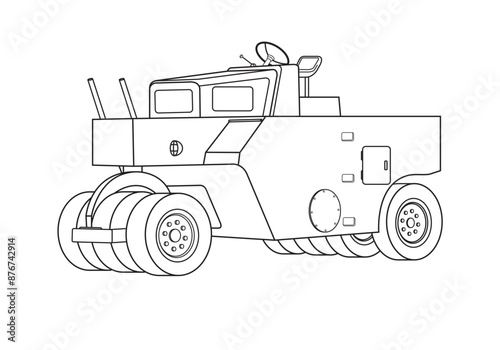 vector drawing vibratory soil compactor road works asphalting