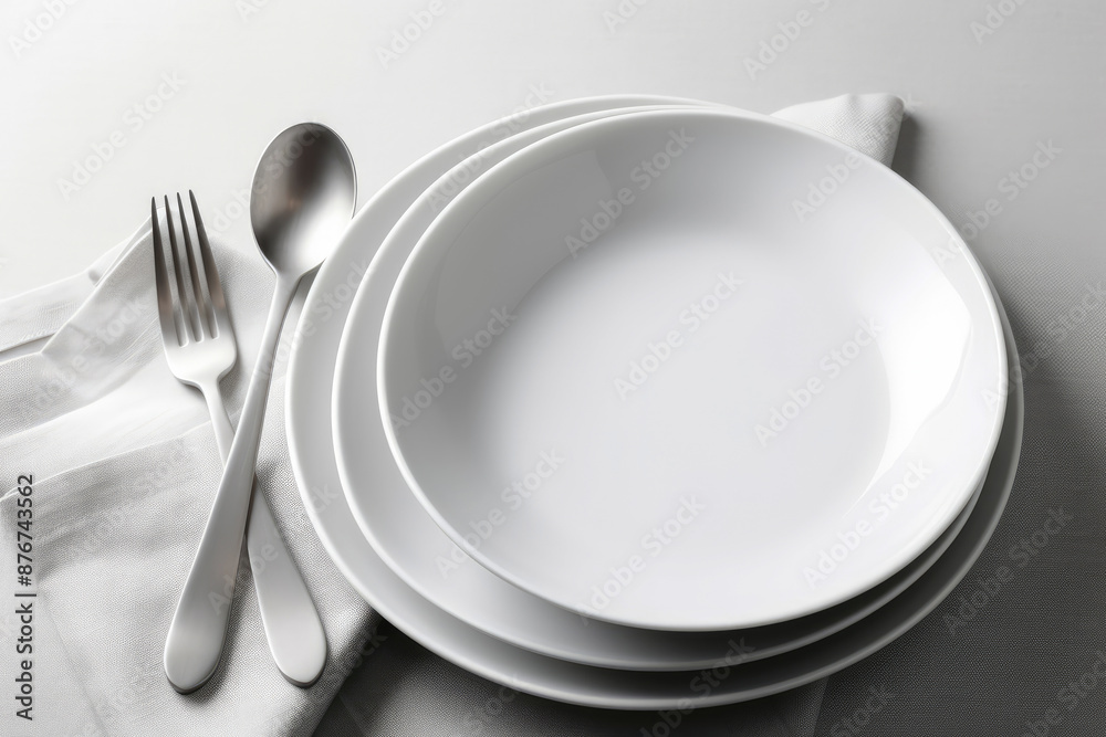 generated illustration white ceramic bowls with set of fork and spoon generated illustration white ceramic bowls with set of fork and spoon