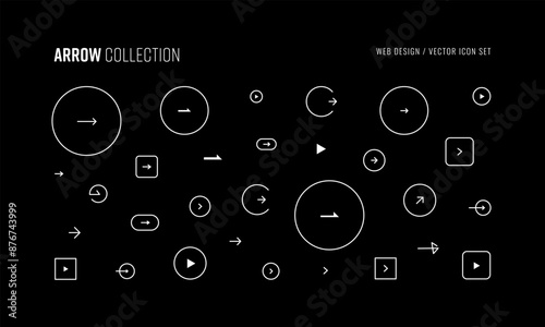 webサイト制作のパーツとして使える矢印のイラスト。スタイリッシュなアローのアイコンセット。