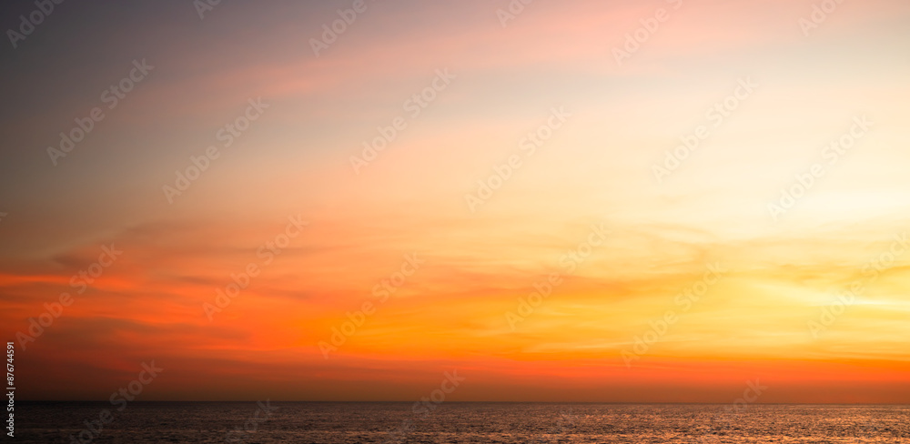 Fototapeta premium Sky Sunset on Sea Coast Background, Evening Sunrise Dramatic Weather Landscape, Morning Cloudy Dusk on River, Travel Nature Cloudscape Sunshine Heaven Beautiful Peaceful Sunlight Reflection Scenic.