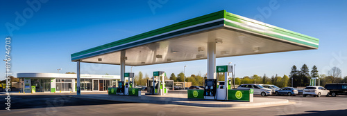 Daytime view of a busy BP Petrol Station with luminous green branding, strategically placed for customer convenience