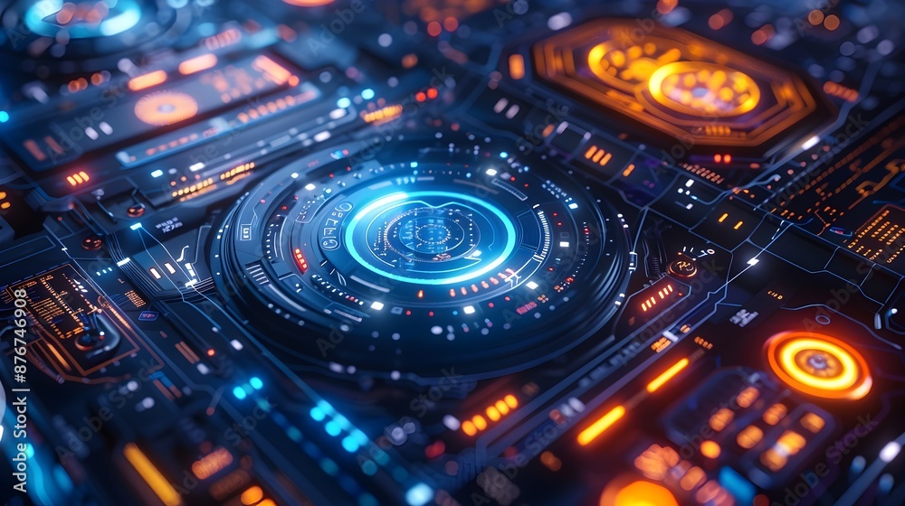 Futuristic Quantum Computing Data Visualization with Holographic Interface in Dark Neon Tones Futuristic Quantum Computing Data Visualization with Holographic Interface in Dark Neon Tones