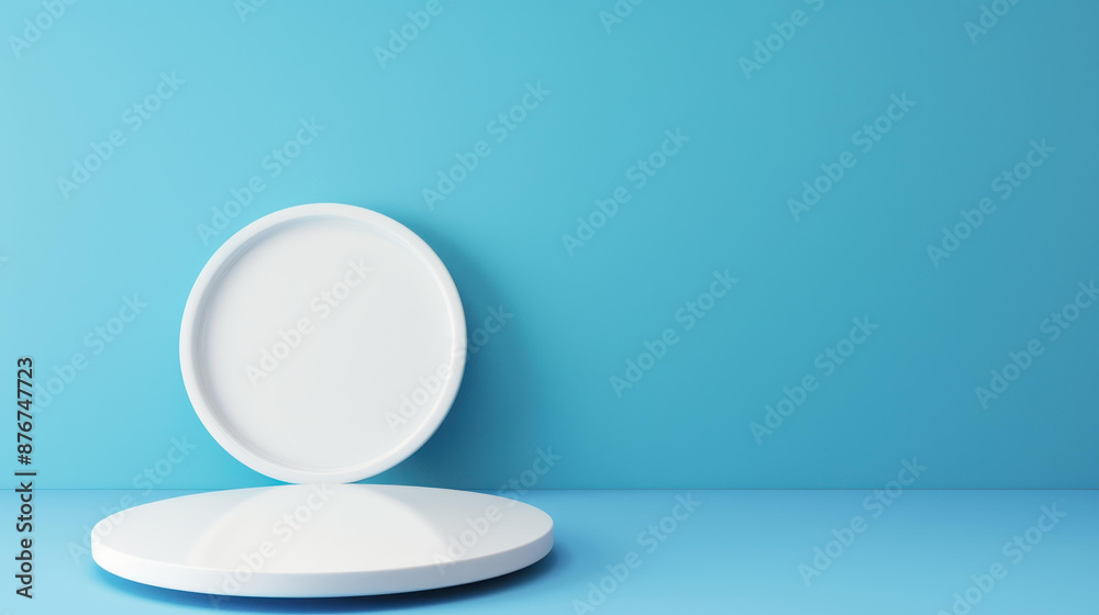 Stunning blue studio background with a blank product display on a podium. Eyecatching 3D rendering for your next project.