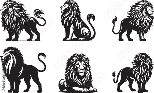 Set of Lion Silhouette Vector Icon Illustration.
