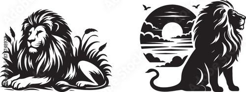 Lion Silhouette Vector Icon Illustration.