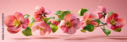 A beautiful image of sping pink flowers flying in the air on the pastel pink background. Levitation conception. Hugh resolution image