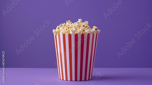 Popcorn box striped pop corn bucket container on purple background