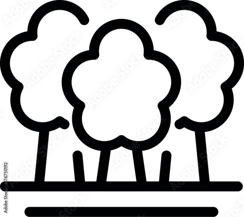 Minimalistic line art icon of three trees growing on a piece of land