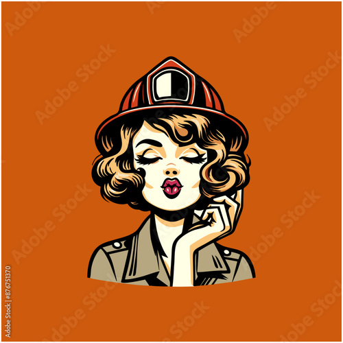 pinup girl firefighter illustration drawing vector
