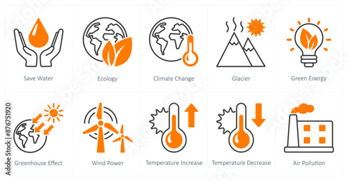 A set of 10 Climate Change icons as save water, ecology, climate change