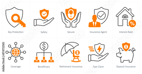 A set of 10 Insurance icons as key protection, safety, secure