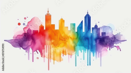 Fototapeta Naklejka Na Ścianę i Meble -  Unique watercolor illustration celebrating Western Australia Day with Perth skyline.