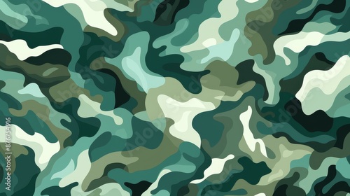 Modern forest camouflage design with intricate details and subtle shades in flat illustration style.