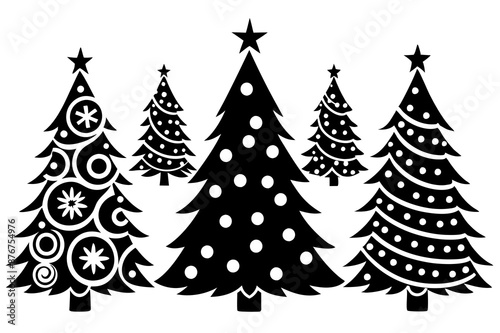 Christmas tree icon. Set of black christmas tree icons on white background. Vector illustration