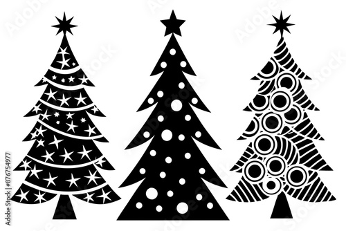 Christmas tree icon. Set of black christmas tree icons on white background. Vector illustration