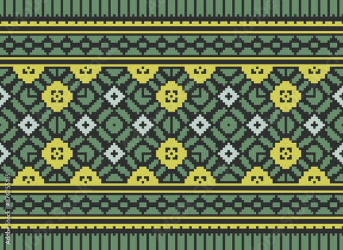 Cross Stitch Seamless Pattern, Traditional Pixel Geometric Abstract Ethnic Pattern for Clothing, fabric, wallpaper, Batik, Knitwear, Pixel Art. Ethnic Art Designer.