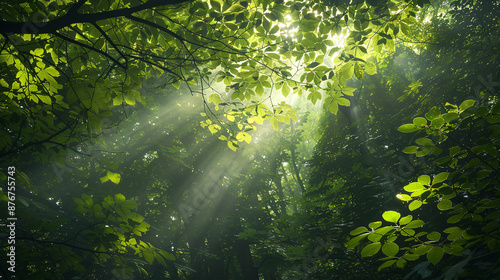 A Radiant Beam of Light Penetrates a Dense Forest