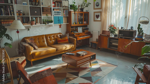 A Retro-styled Living Room with Vintage Furniture photo