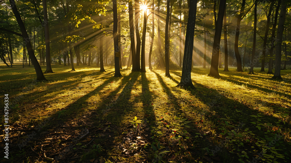 A serene image of sunlight streaming through a canopy A serene image of sunlight streaming through a canopy