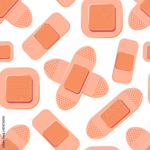 Medical adhesive plasters vector cartoon seamless pattern.