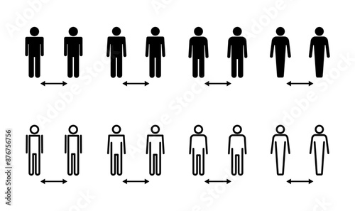 Social distance icon set. social distancing icon. self quarantine sign