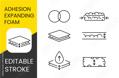 Polyurethane foam adhesion set vector line icons with editable stroke