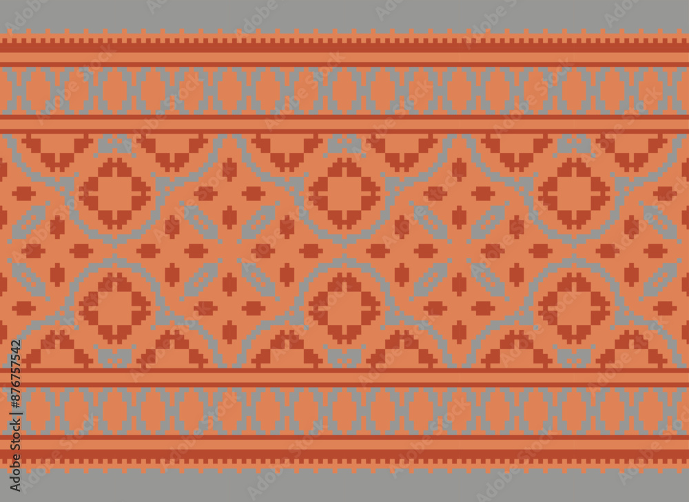 Cross Stitch Seamless Pattern, Traditional Pixel Geometric Abstract Ethnic Pattern for Clothing, fabric, wallpaper, Batik, Knitwear, Pixel Art. Ethnic Art Designer.