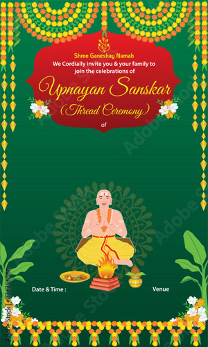 Digital invitation of Indian Hindu traditional greeting card for thread ceremony