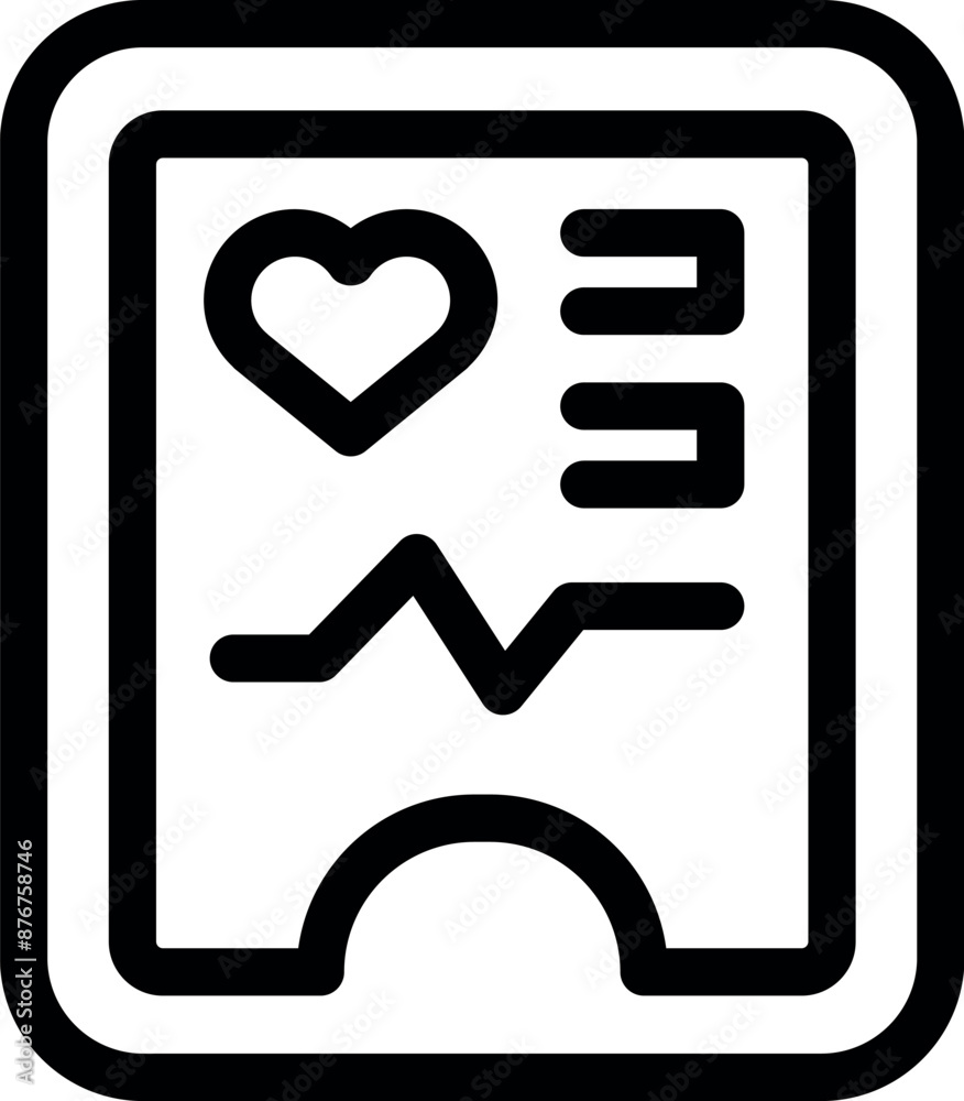 Bold black icon of a medical record displaying a heartbeat and information Bold black icon of a medical record displaying a heartbeat and information