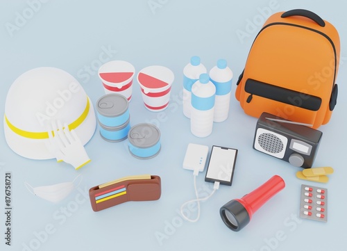 防災グッズのアイソメトリック3Dイラスト