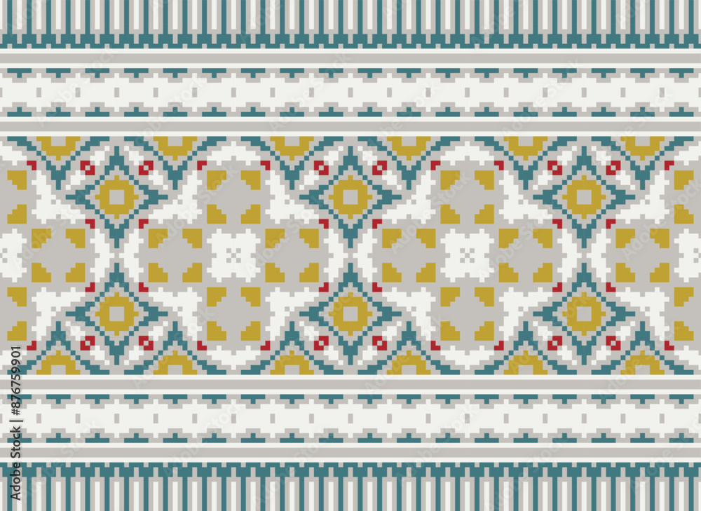 Illustration of Ethnic Geometric Seamless Fabric Pattern Cross Stitch. Ikat Embroidery Oriental Pixel Pattern Multicolor Background. Texture, Cross Stitch, Frame, Motif Illustration of Ethnic Geometric Seamless Fabric Pattern Cross Stitch. Ikat Embroidery Oriental Pixel Pattern Multicolor Background. Texture, Cross Stitch, Frame, Motif