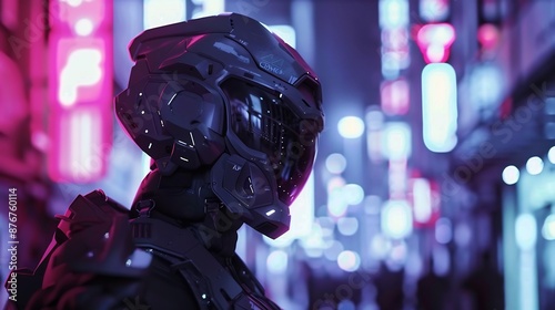 Armored cyberpuk cyborg soldier with helmet