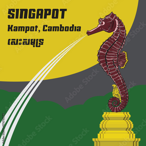 Fényképezés Singapot_Seahorse Statue in Kampot Cambodia.eps