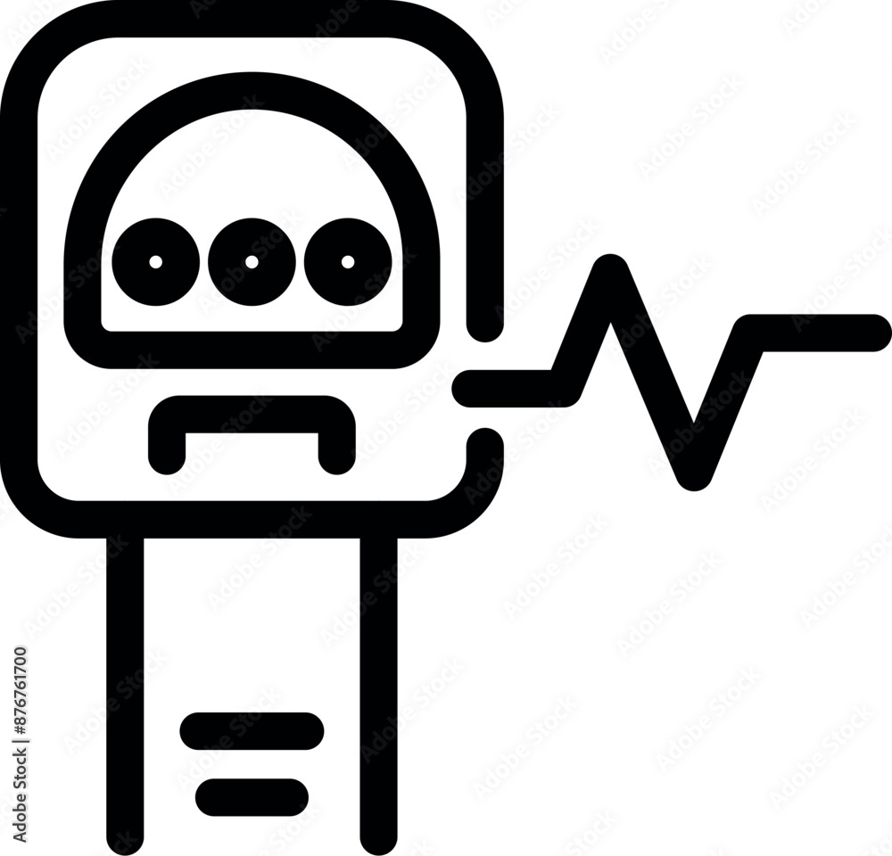 Black outline icon of a medical device measuring heart rate Black outline icon of a medical device measuring heart rate
