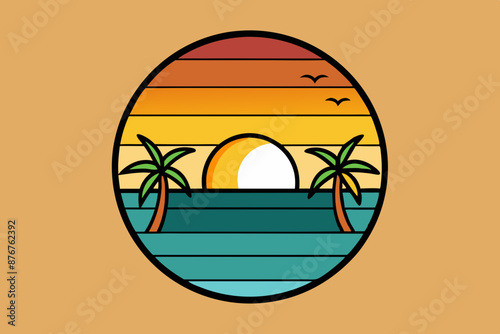A sunset at the Beach design for t shirt, vector art illustration photo