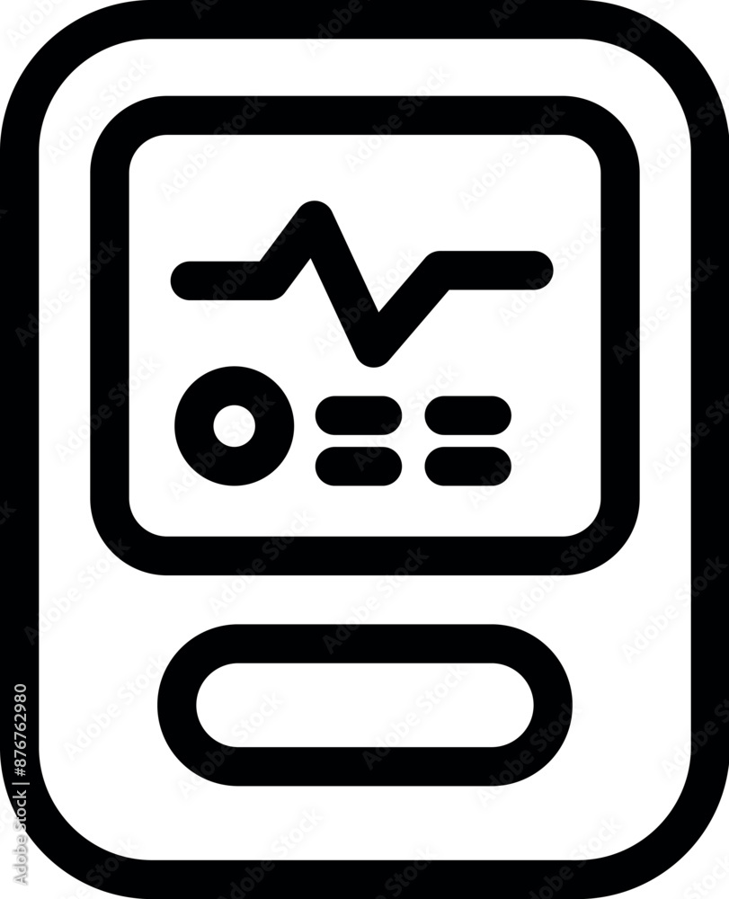 Simple bold outline icon representing a medical device showing a heartbeat on its screen Simple bold outline icon representing a medical device showing a heartbeat on its screen