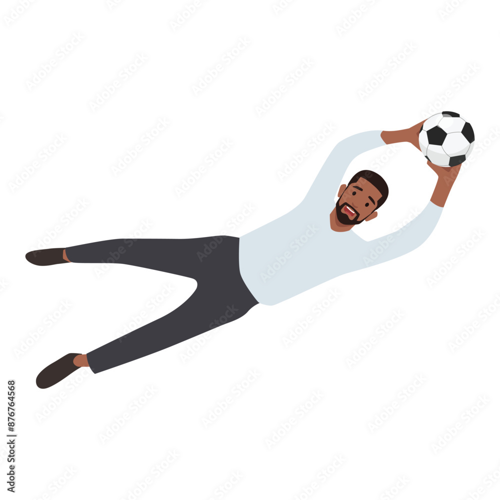 Φωτογραφία Jumping football or soccer bearded goalkeeper catches the ball