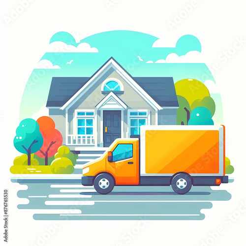 Delivery truck with courier parcel package vector illustration isolated on a white background © Md Hasan