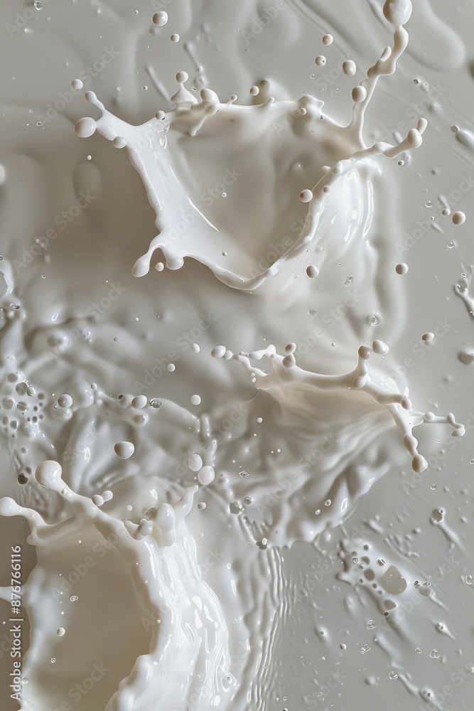 A close-up view of milk splashing on a white surface, great for use in food or beverage related contexts A close-up view of milk splashing on a white surface, great for use in food or beverage related contexts