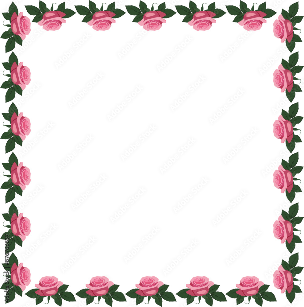 square frame of pink rose buds with green leaves square frame of pink rose buds with green leaves
