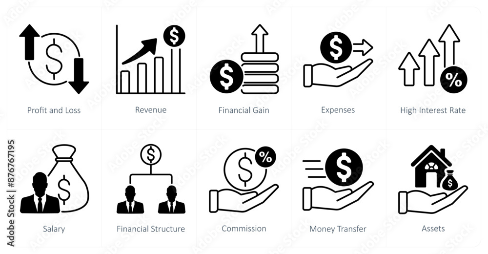 Fototapeta premium A set of 10 Accounting icons as profit and loss, revenue, financial gain