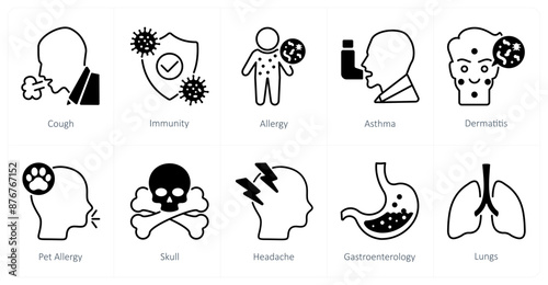 A set of 10 Medical icons as cough, immunity, allergy