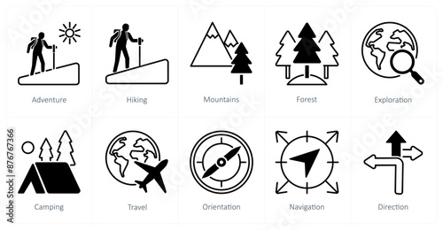 A set of 10 Adventure icons as adventure, hiking, mountains