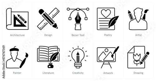 A set of 10 art icons as architecture, design, bazier tool photo