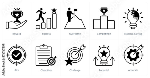 A set of 10 Challenge icons as reward, success, overcome