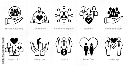 A set of 10 Charity and Donation icons as social responsibility, cooperation, community support