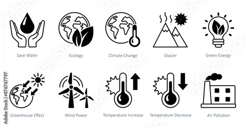 A set of 10 Climate Change icons as save water, ecology, climate change