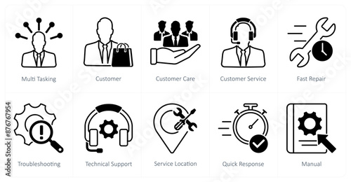 A set of 10 Customer Service icons as multi tasking, customer, customer care, customer service